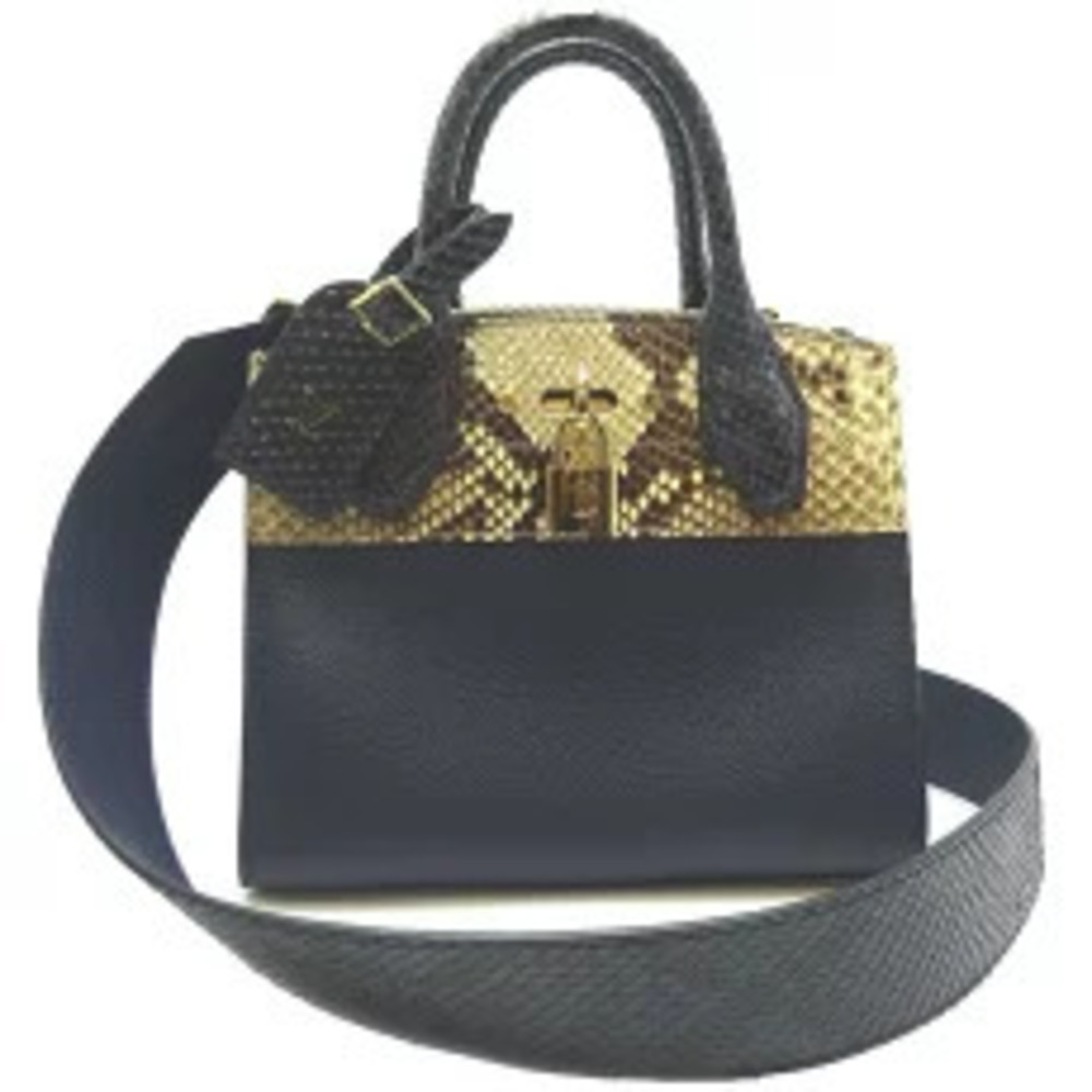 Louis Vuitton City Steamer Handbag Grain Calf Leather Navy Blue